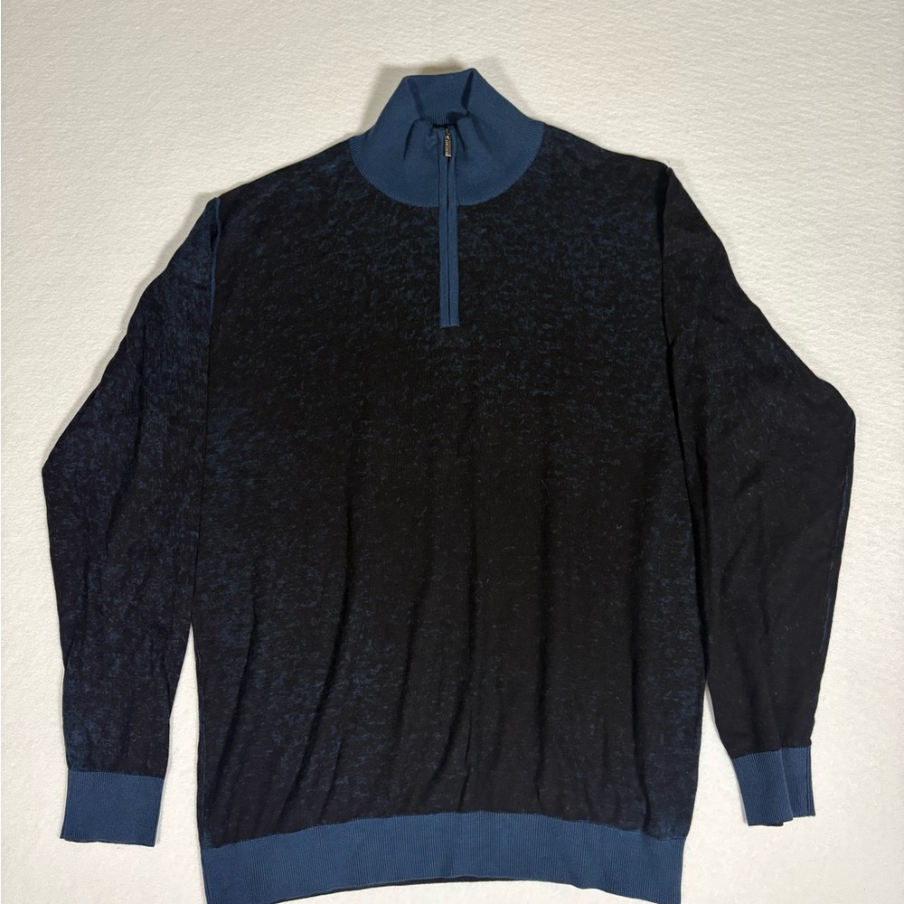 Bugatchi Men's Black and Blue Zip-Up Sweater #T0025